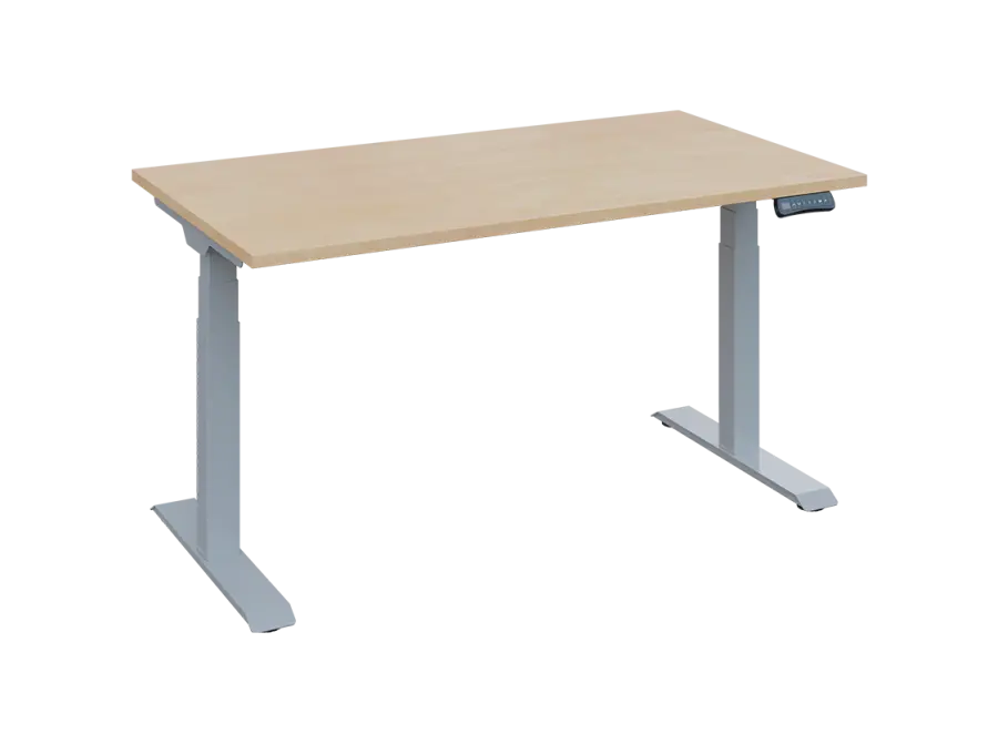 Fleximax 28-14 výškově nastavitelný stůl, kovová podnož stříbrná, deska 25 mm, široký 1400 mm, bříza irská